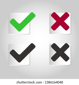 Set check mark icon and cross vector