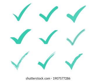 Set of check mark icon. Green tick, check list icon on white background.