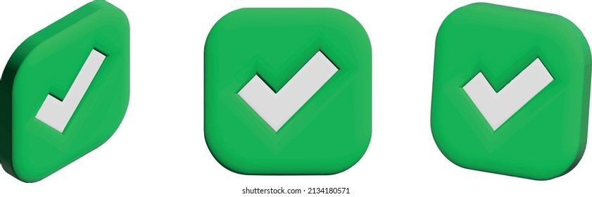 Set of check mark icon isolated over lime green background. 3d