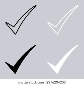Juego de iconos de marca de verificación. Marque el símbolo de símbolo del icono en un estilo plano de moda. Marcar la ilustración del icono vectorial aislado en el fondo gris