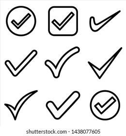 Set of check mark icon. symbol of check list, approval, or confirm with trendy flat  outline style icon for web site design, logo, app, UI isolated on white background. Vector Illustration