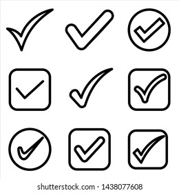 Set of check mark icon. symbol of check list, approval, or confirm with trendy flat  outline style icon for web site design, logo, app, UI isolated on white background. Vector Illustration