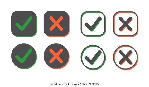 Set of check mark Icons. Black, red and green. Vector / Sign / Symbol / Button / Element - Vector illustration