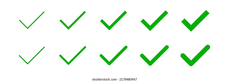 Conjunto de iconos de marca de verificación por tamaño. Vector.