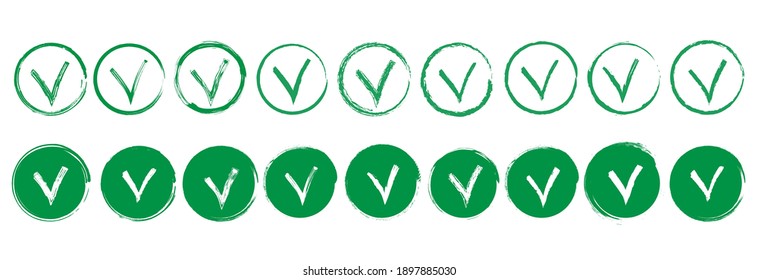 Juego de iconos de marca de verificación . Símbolo de marca de verificación verde y colección de marcas.Marque la marca OK,símbolo yes.Ilustración vectorial en EPS 10.