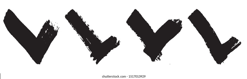 Set of check mark icons in grunge style black on white background