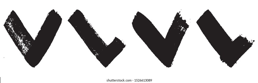 Set of check mark icons in grunge style black on white background