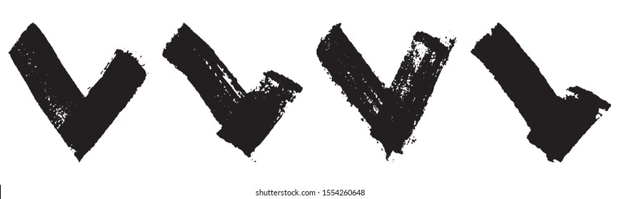 Set of check mark icons in grunge style black on white background