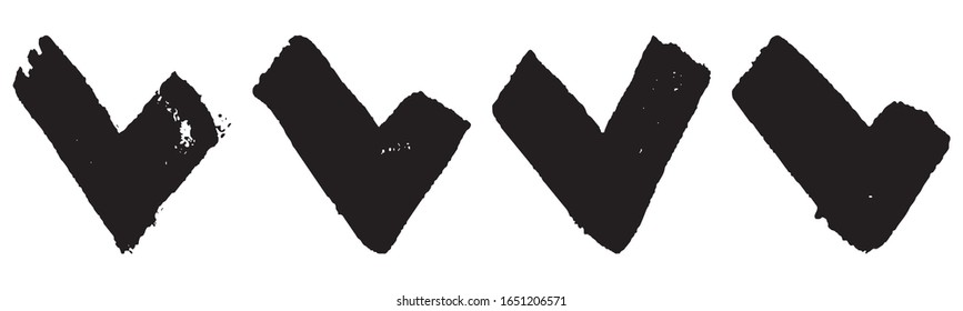 Set of check mark icons in grunge style black on white background