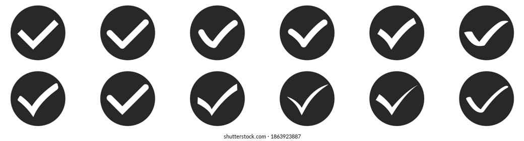 Set of check mark icons isolated on white background. Vector illustration. Black approved icon in flat design