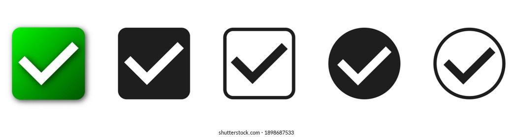 Conjunto de iconos de marca de verificación aislados en fondo blanco. Ilustración vectorial. Icono aprobado en diseño plano