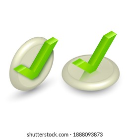 Set of check mark icons on a button.Isometry.3D.Vector illustration in a flat style.