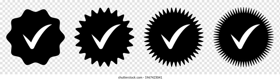 Set of check mark icons. Profile verified badge. Vector illustration