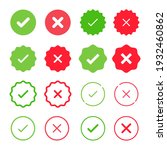 Set of Check Mark Icons. Tick and Cross Vector Signs. Yes and No labels. Approved and Rejected emblems.