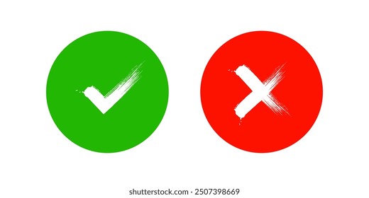 Conjunto de iconos de marca de verificación. Señal de la marca de la garrapata y de la X. y Diseño web. Ilustración vectorial sobre fondo blanco