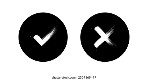 Conjunto de iconos de marca de verificación. Señal de la marca de la garrapata y de la X. y Diseño web. Ilustración vectorial sobre fondo blanco