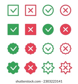 Set of check mark icons. Vector illustration.