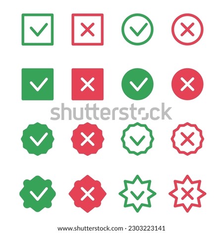 Set of check mark icons. Vector illustration.