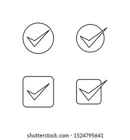 Set of check mark line icon design vector. Approve line icon design. Cross line icon. Editable black stroke.