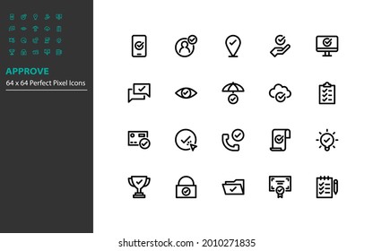 set of check mark line icon, approve, warranty, quality