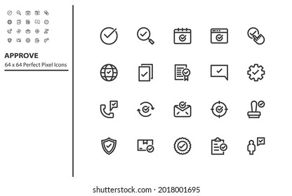 conjunto de marca de verificación icono de línea, aprobar, garantía, calidad