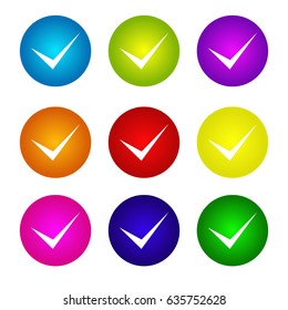 Set check mark, list, vote, yes button icon. Colorful. Vector.