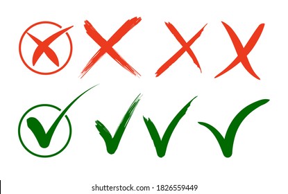 Conjunto de marcas de verificación y cruces rojas.