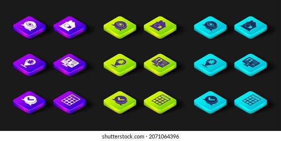Set Check mark in speech bubble, Password protection, System bug, Create account screen, Smart home and Eye scan icon. Vector