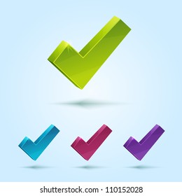 Set of check mark symbol isolated on blue background. This vector icon is fully editable.