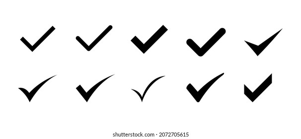 Set of check mark vector icons set. Black check mark symbol
