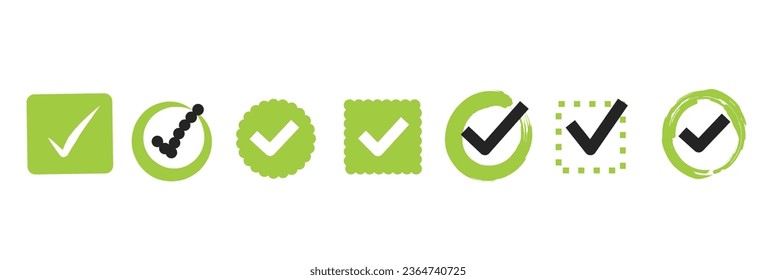 set of check marks, confirm and reject flat circle icon buttons for apps and websites symbols, icon check mark options, check box buttons to select