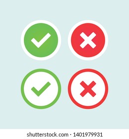 Set check marks and cross. Symbol, enter, delete icon. Flat buttons yes, no. Right and wrong web button, app, ui. Bright, colorful EPS file. Vector illustration. EPS 10