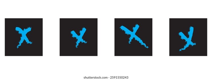 Set of check marks and cross symbols for decision making and validation concepts. Grunge icons isolated on transparent background.