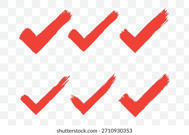 Conjunto de marcas de verificación dibujadas con pinceladas. Símbolo de Aprobación. Símbolo de marca de verificación verde sobre fondo aislado. Vector.