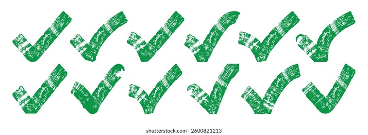 Set of check marks in hand drawn brush style. elements collection in grunge graffiti style collection bundle set.	