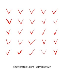 Set of check marks. Red confirm icon. Vector illustration