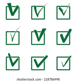 Set of check marks or ticks in boxes, for your design. EPS10 vector.