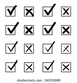 Set of Check Marks and Xs. Vector illustration.