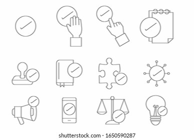 Conjunto de conceptos de icono de máscara de comprobación en fondo blanco. Diseño creativo de ideas. Ilustración vectorial plana para plantilla, folleto o presentación.