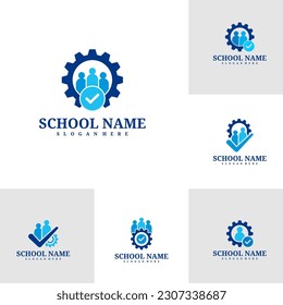 Set of Check People Gear logo template, Creative People logo design vector, Gear logo concepts