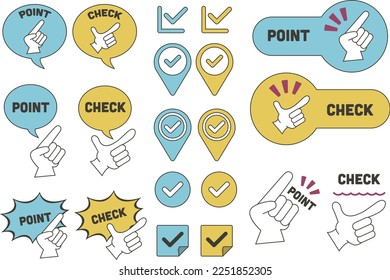 Conjunto de iconos de gestos de marca y de punto y de llamadas. Material de icono que se puede utilizar para acentuar ilustraciones.
