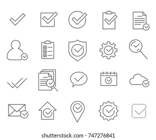 Conjunto de iconos de línea de vectores relacionados. Incluye iconos como confirmación, corrección, marca, interfaz y mucho más.