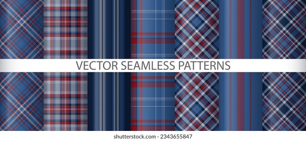 Establecer el vector de comprobación sin interrupciones. Fondo de tela textil. Colección de textura de lona de patrón de color escocés.