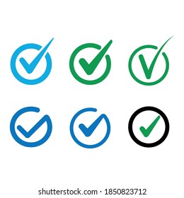 Set check sign logo vector. Check symbol in color illustration on circle. Accept okay symbols for approval or checklist design.