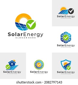 Conjunto de plantillas vectoriales del logotipo Check Solar, conceptos de diseño del logotipo de energía del panel solar creativo