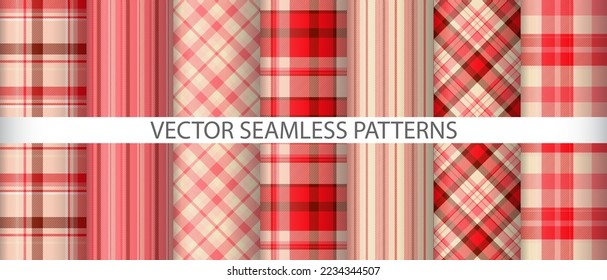 Set check texture background. Fabric plaid tartan. Pattern textile seamless vector collection.