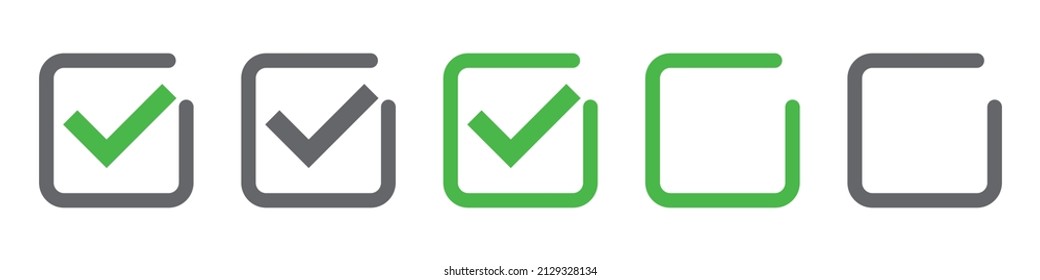 Ein Satz von Kontrollkästchen und leeren Kästchen-Symbolen. Erhebungen und Tests. Vektorgrafiken