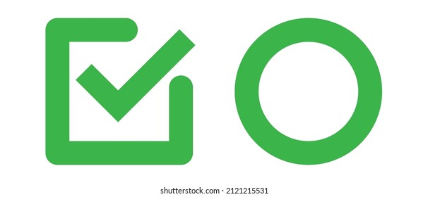 Un conjunto de iconos de casilla y círculo. Respuestas y respuestas correctas. Vectores.