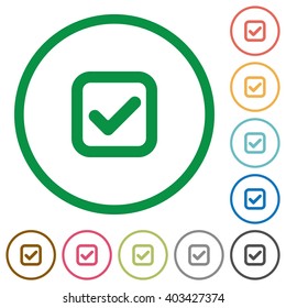Set of checkbox color round outlined flat icons on white background