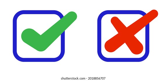 A set of checkboxes, cross and check mark. Vector illustration.